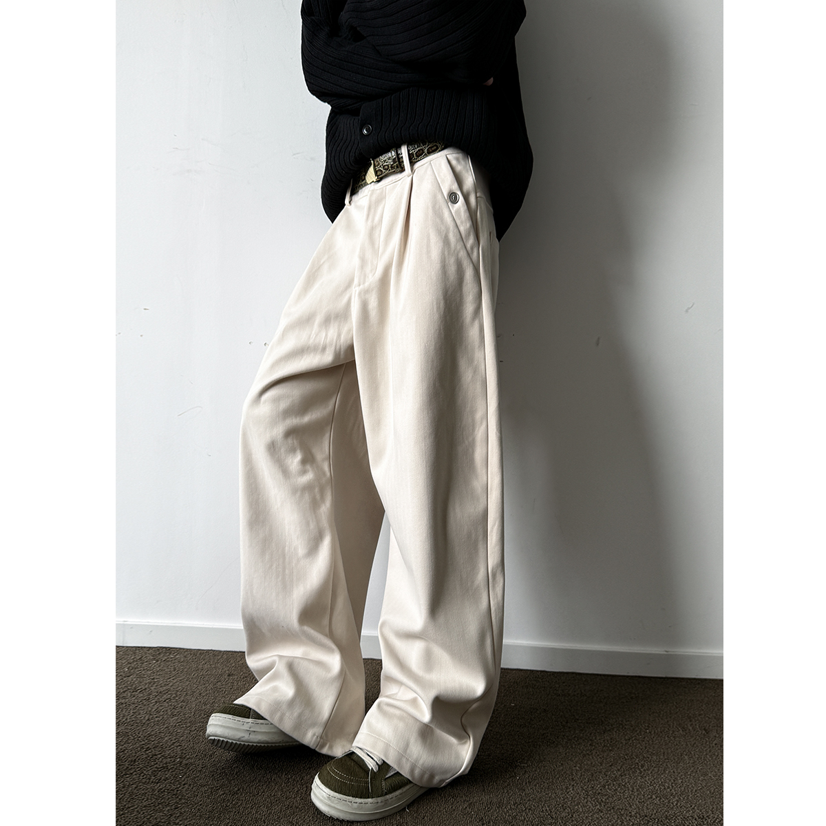 480G重磅质感米白色工装裤男