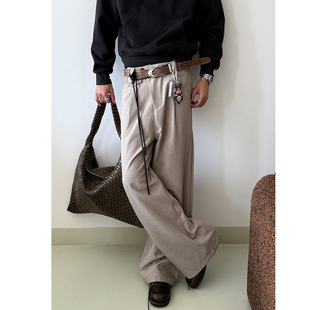 潮 男老钱风斜门襟直筒长裤 MANCHER 25AW秋冬流光霜感打褶休闲西裤