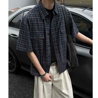 松弛感老钱格子短袖衬衫