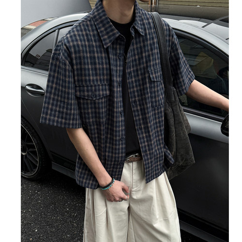 松弛感老钱格子短袖衬衫