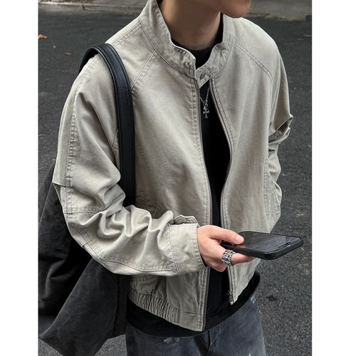 水洗做旧立领工装外套男