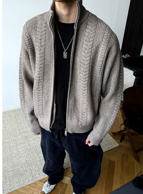 MANCHER WHEAT SWEATER麦穗绞花950G拉链开衫毛衣男立领针织衫潮