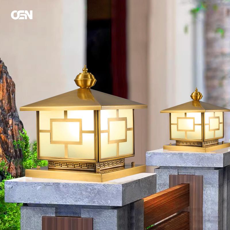 全铜柱头灯户外防水庭院灯别墅太阳能门柱灯大门灯接电围墙柱子灯