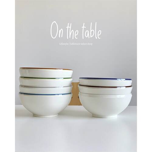 On the table - 彩色线条釉下彩陶瓷大碗 家用面碗 汤碗 7.5寸