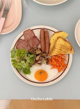 Tuxton - 棕色线条釉下彩陶瓷平盘 早餐盘brunch盘 9.65寸