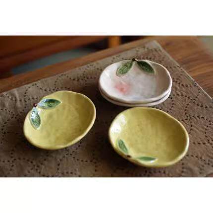 包邮日本进口izawa井泽可爱柚子豆皿陶瓷蘸料零食糖果坚果调味碟