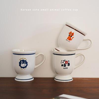 小可爱 出口陶瓷天鹅270ML咖啡杯下午茶猫咪熊猫水杯高脚杯送礼杯