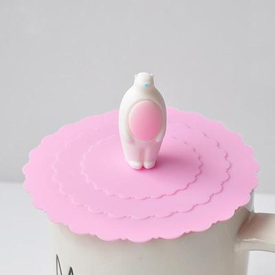 ins少女心可爱大白熊 火烈鸟草莓蝴蝶结硅胶杯盖创意陶瓷水杯盖子