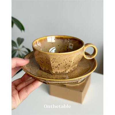 Onthetable - 枯叶黄复古窑变反应釉陶瓷杯碟 八角型杯碟 200ml