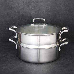 出口316不锈钢三层钢火锅焖锅蒸锅汤锅炖锅带蒸笼大容量28cm