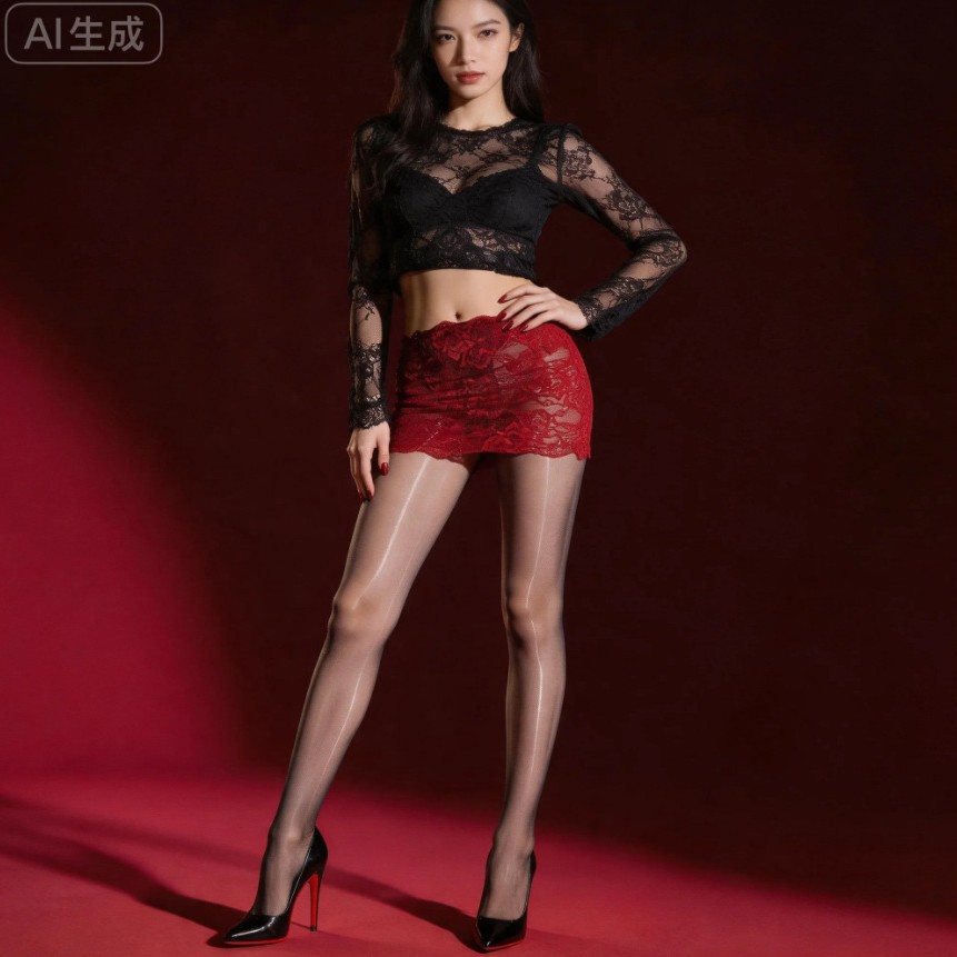 丝袜新品包臀裙极光袜秋冬黑丝加绒打底裤性感蕾丝开裆袜透肤光腿