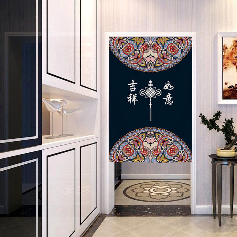 中式门帘隔断帘半截半帘红色防盗门挂帘化解门对门福字遮挡帘家用
