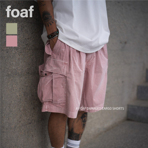 FOAF Damaged Cargo Shorts 24ss 日本面料水洗破坏宽松工装短裤