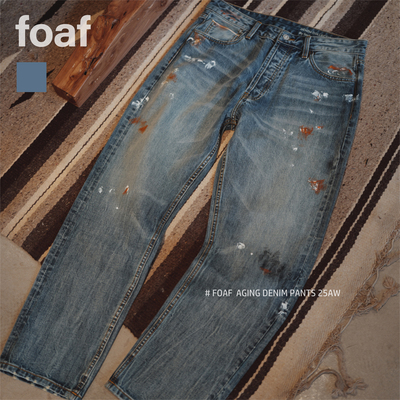 FOAF Aging Denim Pants 25AW 13oz白红赤耳泼墨休闲直筒牛仔裤
