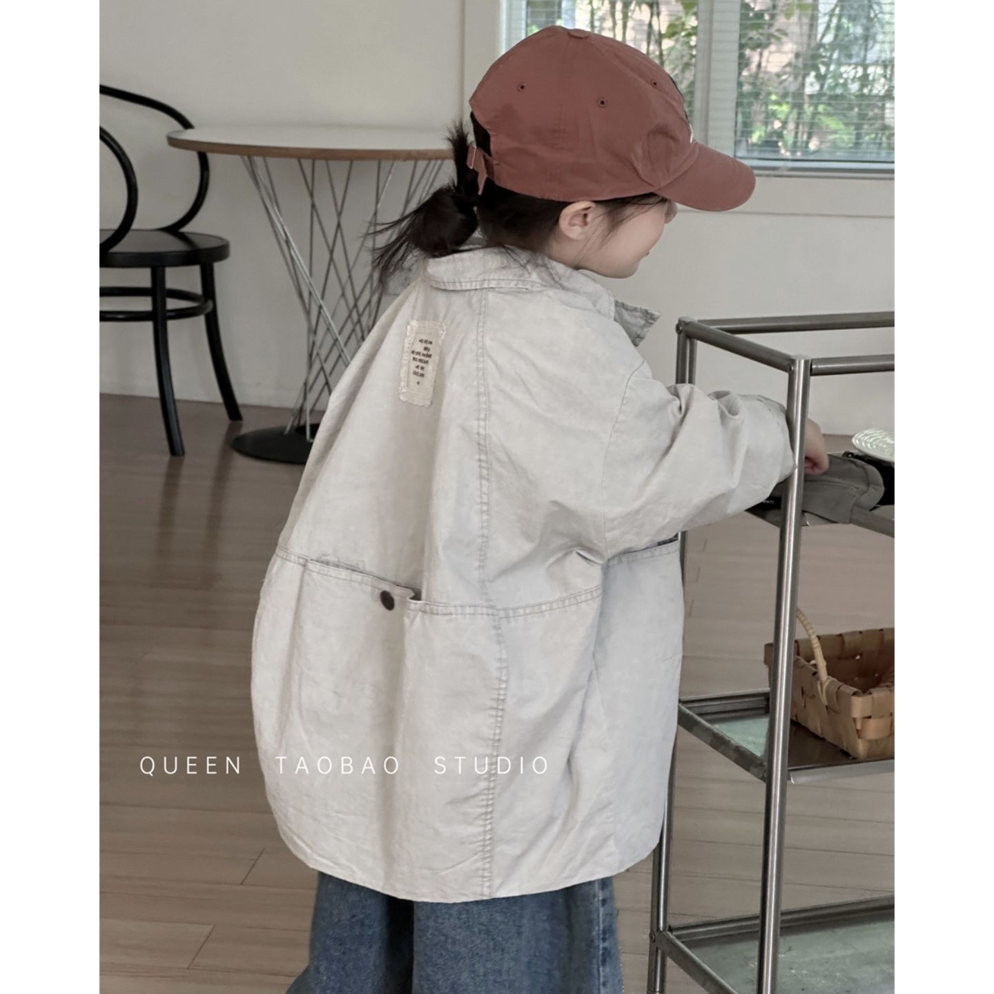 童装女童复古贴标中长款风衣秋季新品男宝宝洋气宽松外套夹克