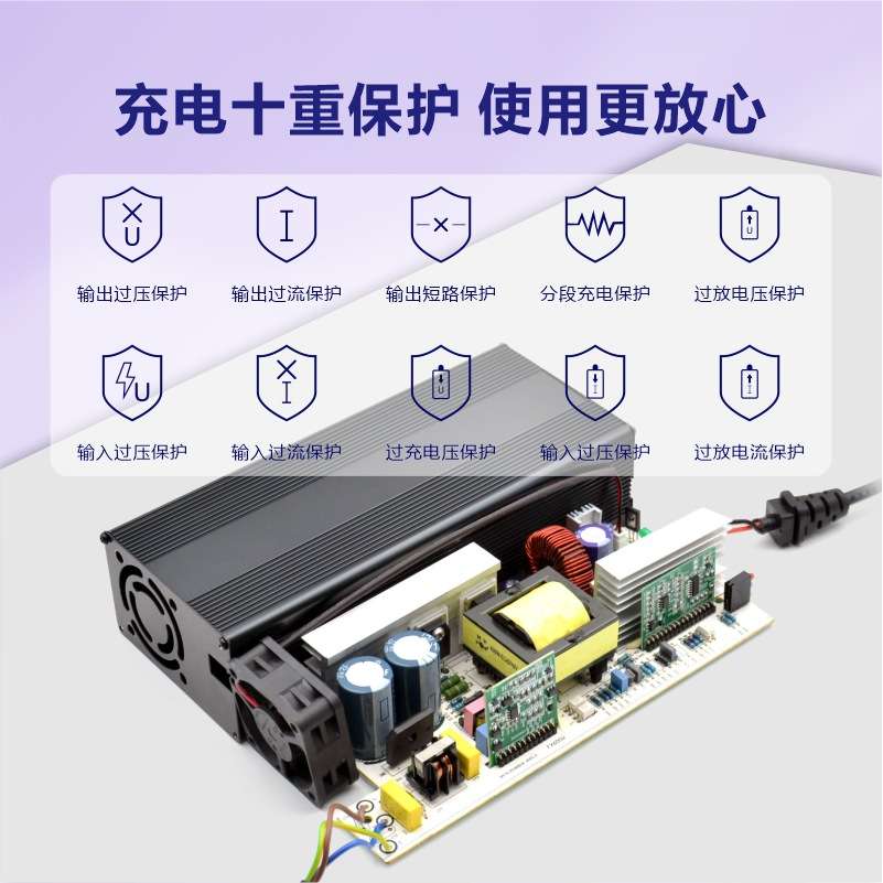 宽电压48V5A三元聚合物 磷酸铁锂电池充电器54.6V58.8V58.4V 铝壳