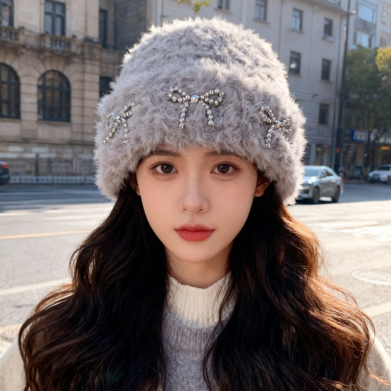 韩国可爱蝴蝶结加厚保暖针织帽子