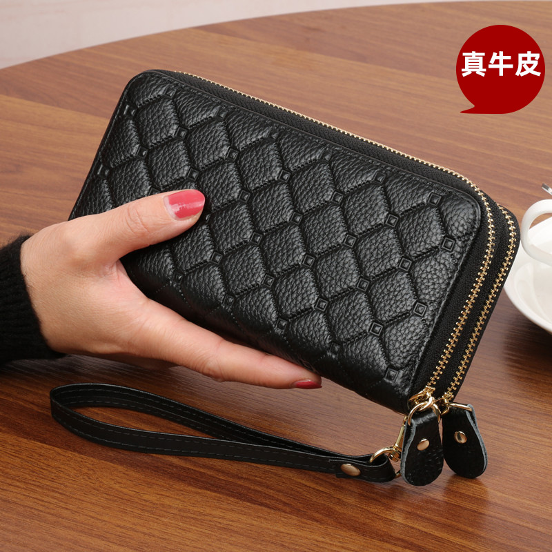 日本品质头层牛皮钱包女士长款拉链大容量手拿包软皮钱夹手机零钱