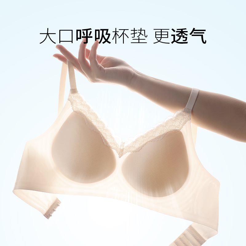 日本品质夏季薄牛奶缎面内衣女小胸聚拢蕾丝边无痕透气无钢圈软支