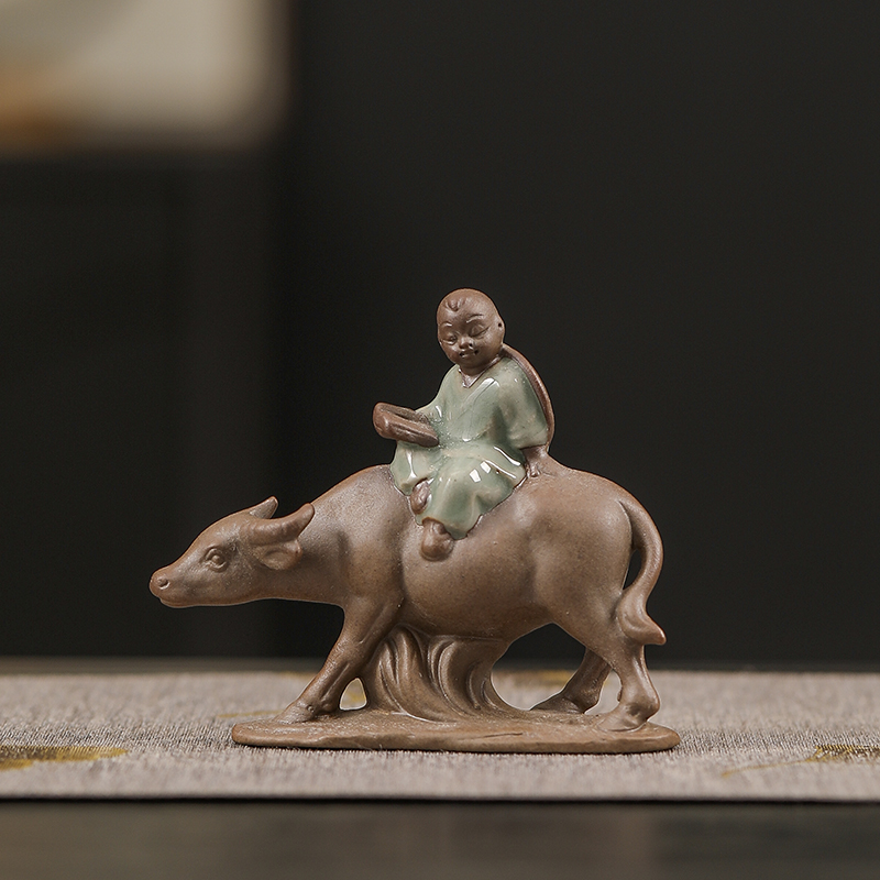 创意陶瓷牧童小牛摆件家居茶室茶桌茶宠茶道配件古法鱼缸装饰摆设