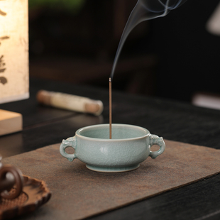 仿古汝窑小香炉家用室内沉香熏香炉茶桌香道摆件禅意线香香插底座