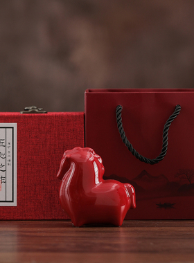 新中式红色陶瓷马到成功摆件家居办公室桌面装饰茶宠马年伴手礼