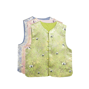 【橙庐】943015原创新中式竹叶熊猫织金宋锦马甲 女款桑蚕丝国风