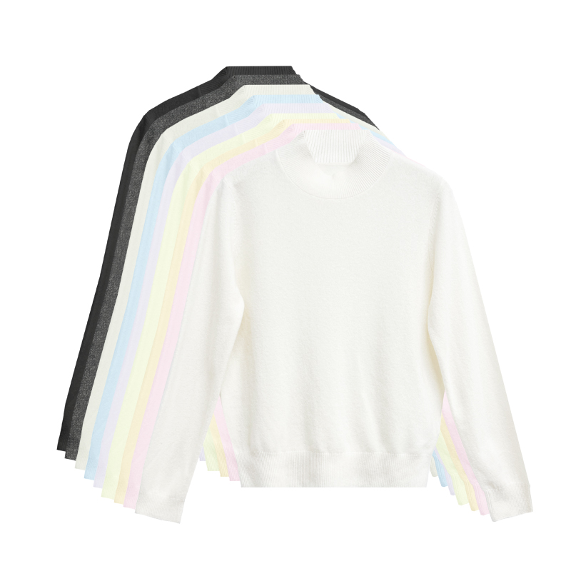 糖果色半高领绵羊毛山羊绒打底衫