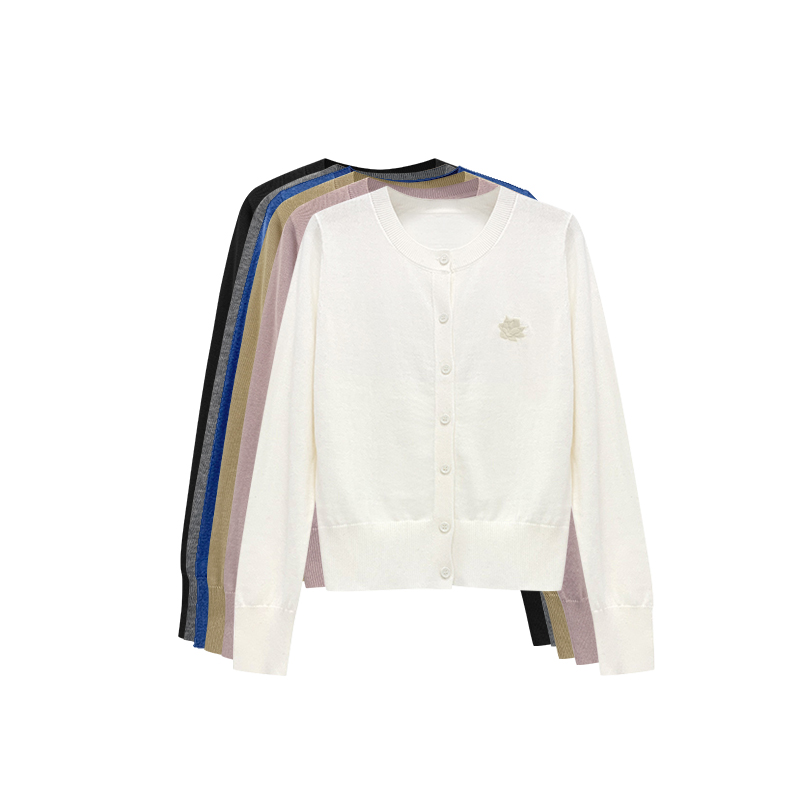 【橙庐】原创210718玉兰花绵羊毛针织开衫 长袖气质纯色时尚百搭