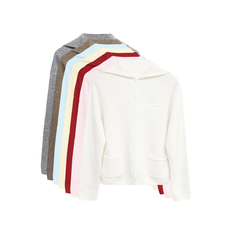 【橙庐】509917绵羊毛山羊绒玉兰花刺绣连帽针织开衫 春秋糖果色