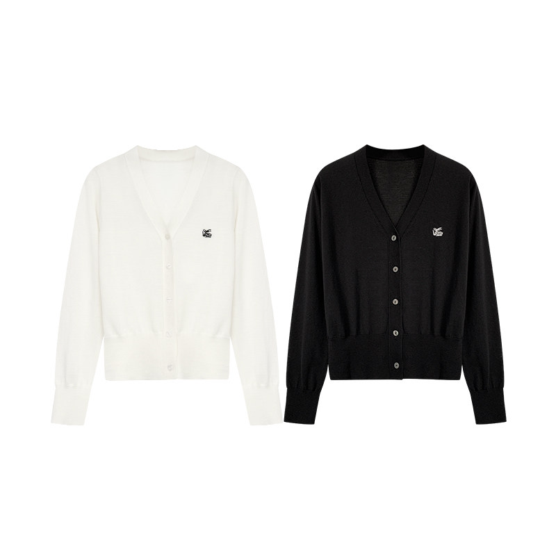 【橙庐】8170兔子刺绣超细绵羊毛V领开衫 气质短款针织时尚休闲女