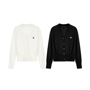 针织时尚 气质短款 8170兔子刺绣超细绵羊毛V领开衫 休闲女 橙庐