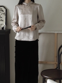 橙庐 原创0101中式 盘扣桑蚕丝丝绒长款 半裙 黑色气质优雅开叉