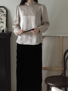 半裙 盘扣桑蚕丝丝绒长款 原创0101中式 黑色气质优雅开叉 橙庐