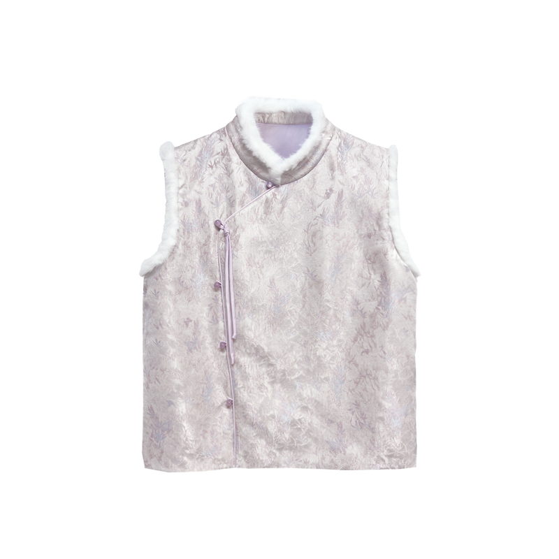 【橙庐】508802原创新中式蝴蝶嬉竹提花夹毛马甲 秋冬女优雅国风