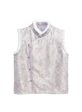 【橙庐】508802原创新中式蝴蝶嬉竹提花夹毛马甲 秋冬女优雅国风