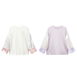 橙庐 春秋女款 505900原创新中式 空气棉卫衣 国风 芍药提花拼袖