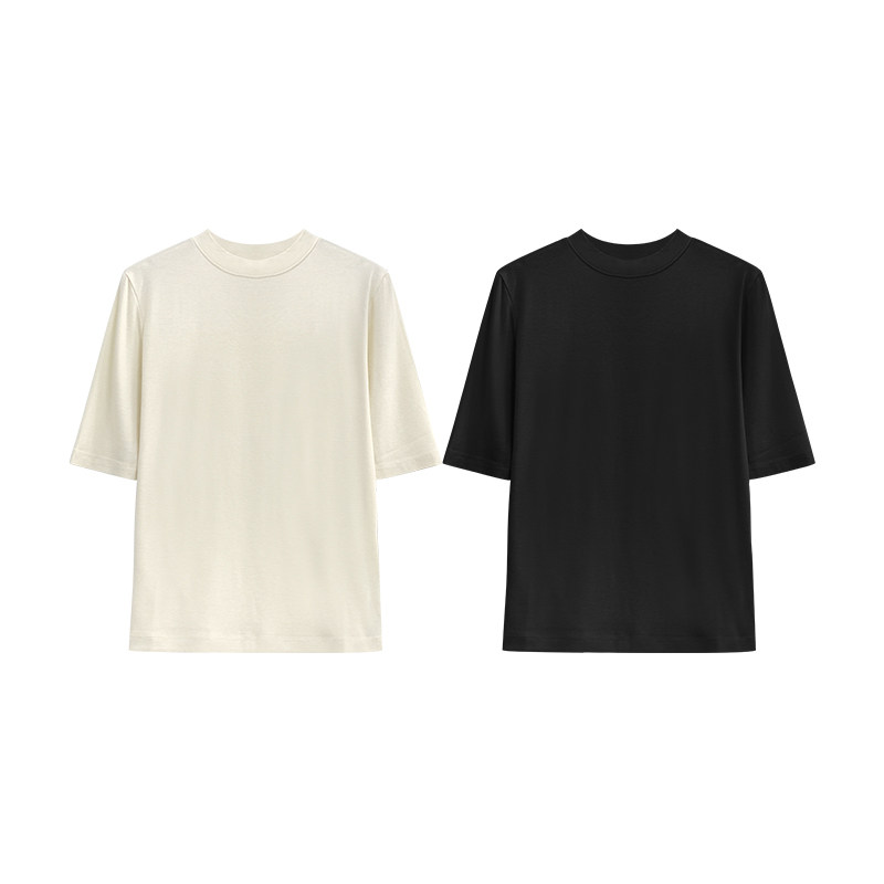 【橙庐】580127醋酸羊毛弹力中袖圆领T恤 女款时尚休闲春夏球简约