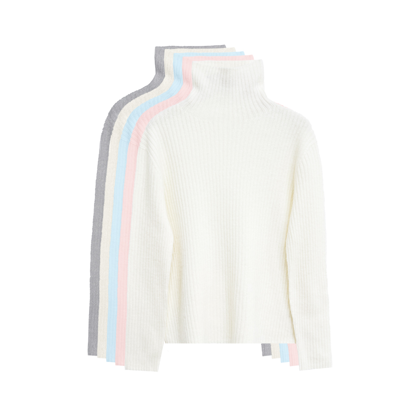 【橙庐】529708坑条纹堆堆领无缝一体绵羊毛打底衫 秋冬女士时尚