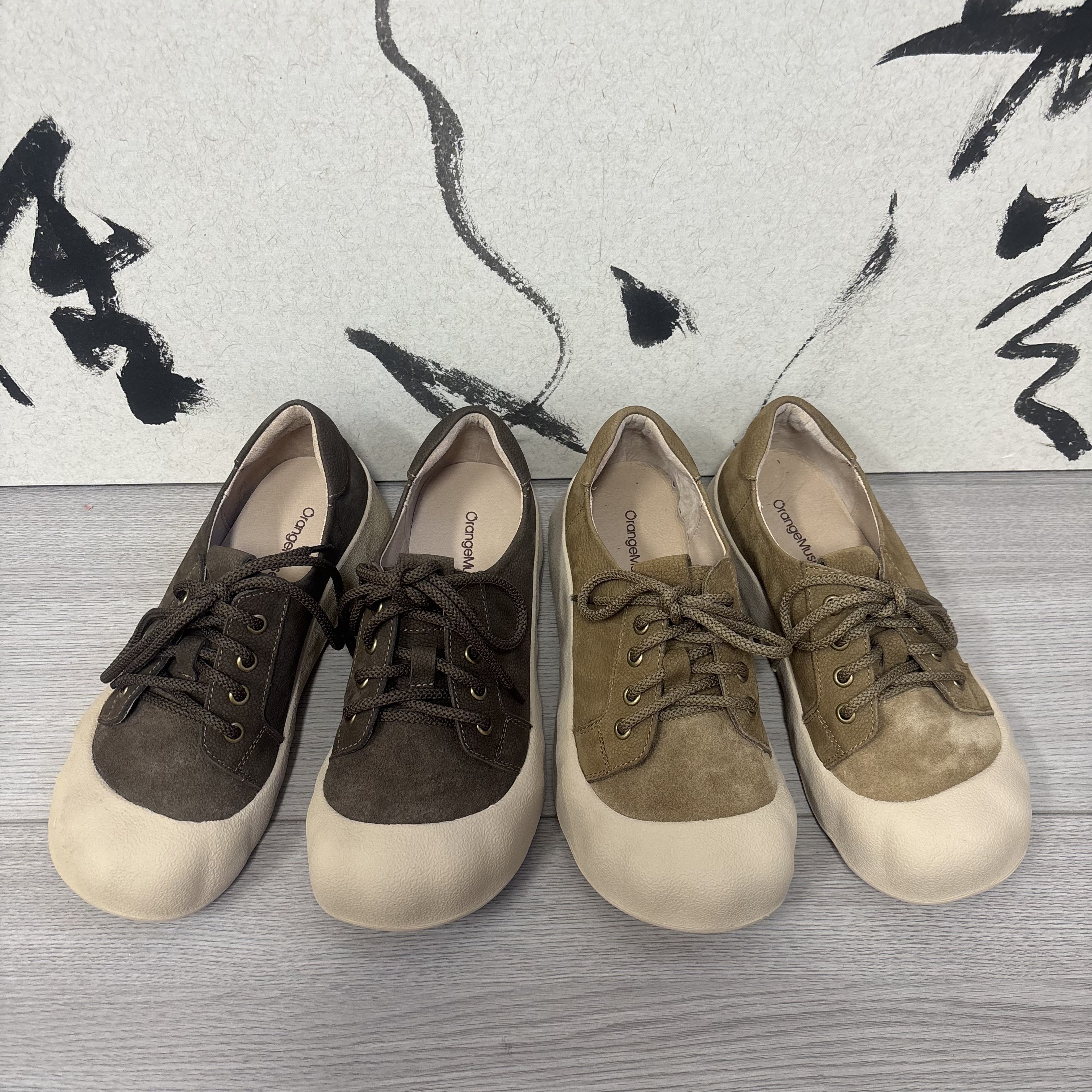 【橙庐】L916-3压纹磨砂牛反绒系带饼干鞋 猪皮里猪皮垫女款舒适