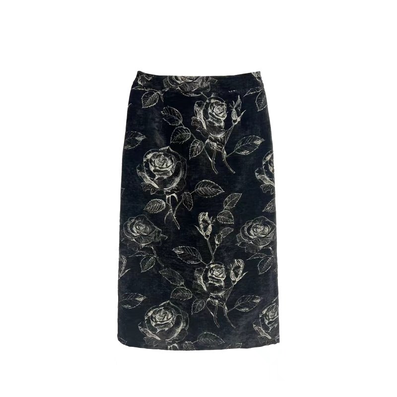 【橙庐】567000原创剪绒玫瑰提花包臀半裙 春秋时尚优雅气质百搭