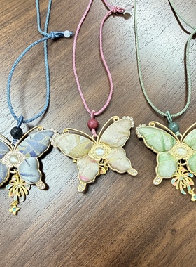 橙庐原创熊猫宋锦蝴蝶型项链