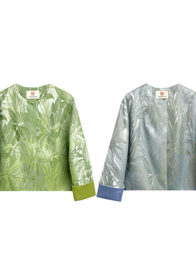 【橙庐】511100原创新中式丛林满枝叶绵羊毛暖绒棉服 秋冬女外套