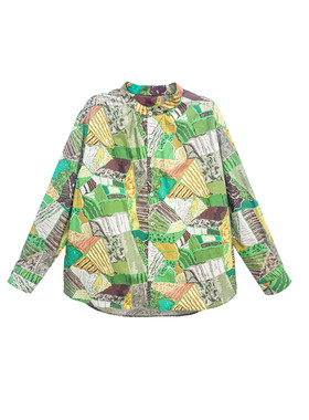 【橙庐】860005原创纯棉彩色拼绘长袖衬衫 春秋女慵懒风设计时尚