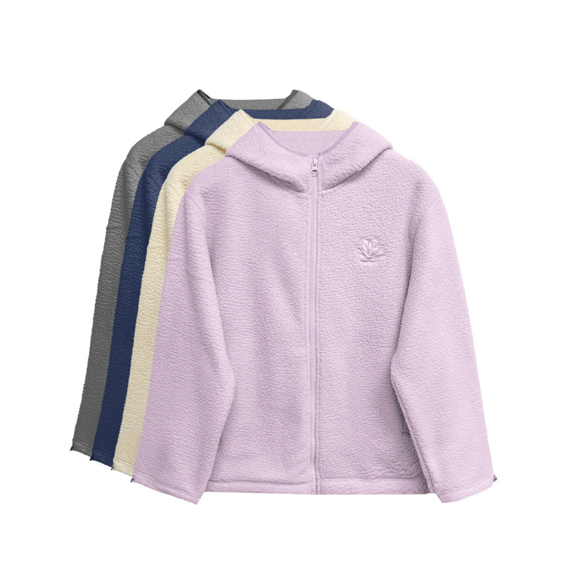 【橙庐】501021原创玉兰花刺绣锁温摇粒绒连帽外套 秋冬春女时尚