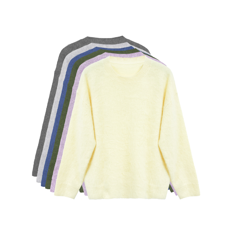 【橙庐】520827拉绒圆领绵羊毛山羊绒针织衫 秋冬女慵懒松弛时尚