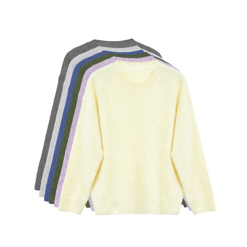 橙庐拉绒圆领绵羊毛山羊绒针织衫