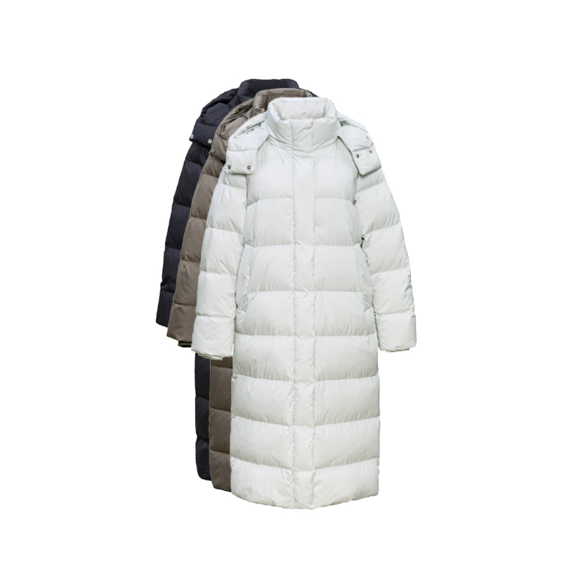 【橙庐】500841超轻可拆连帽长款羽绒服 95白鹅绒女泡芙防风保暖