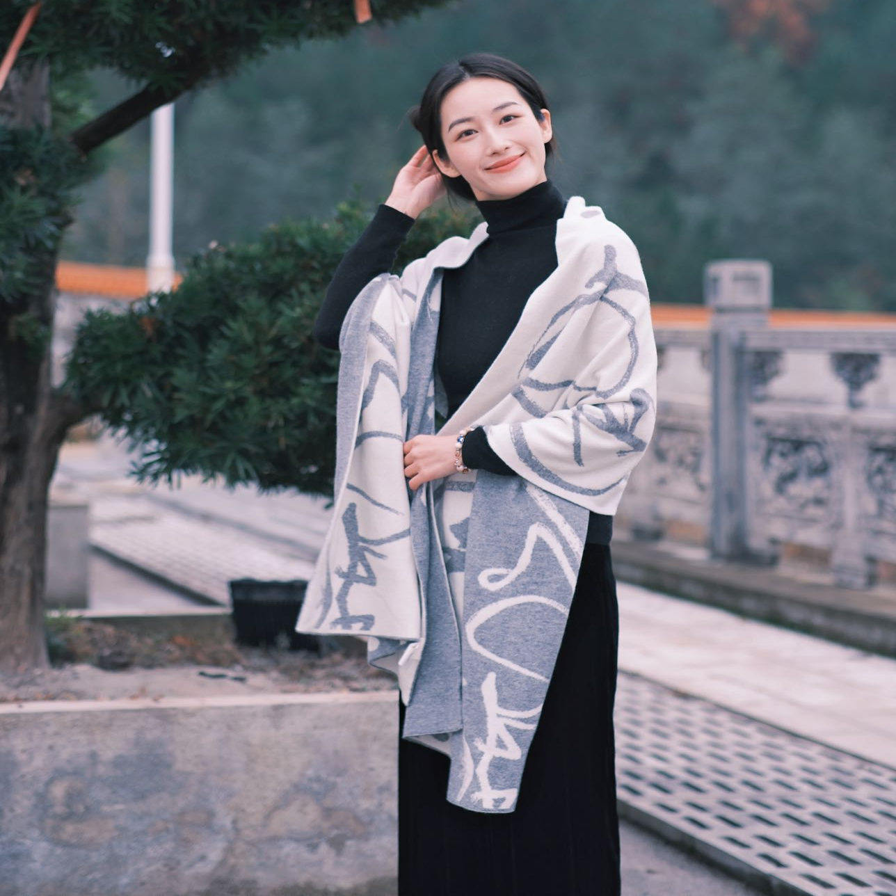 【橙庐】WJ1032原创新中式草书望江南100绵羊毛大围巾 披肩中国风,服饰配件/皮带/帽子/围巾,围巾/丝巾/披肩,淘宝优惠券,粉丝福利购,淘宝优惠卷