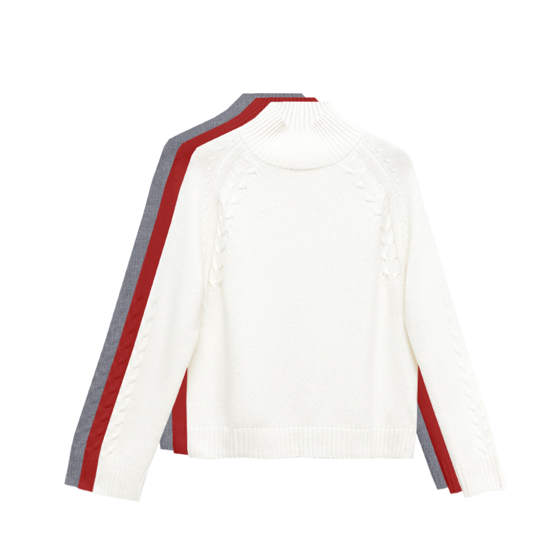 【橙庐】507191烟囱领插肩袖绞花绵羊毛衫 秋冬女士厚款时尚休闲